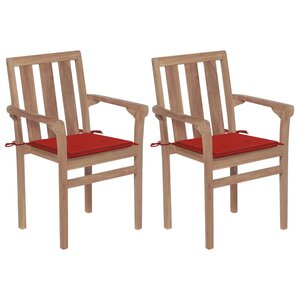 vidaXL Chaises de jardin lot de 2 et coussins rouge Bois teck massif
