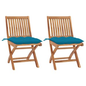 vidaXL Chaises de jardin lot de 2 avec coussins bleu clair Teck massif