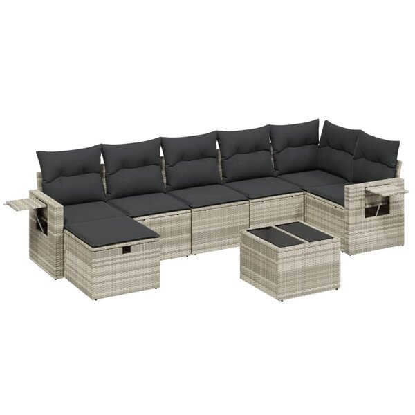 vidaXL Salon de jardin 8 Pièces avec coussins gris clair résine tressée