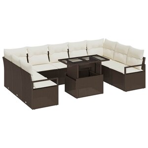 vidaXL Ensemble de canapé de jardin 10 Pièces Marron et Crème polyrotin