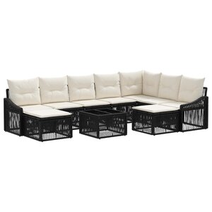 vidaXL Ensemble de canapé de jardin 10 Pièces Noir polyrotin