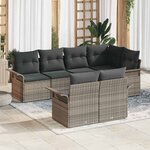 vidaXL Ensemble de canapé de jardin avec coussin 7 Pièces Gris Poly rotin