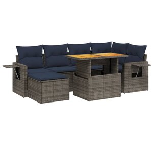 vidaXL Salon de jardin 7 Pièces avec coussins gris résine tressée