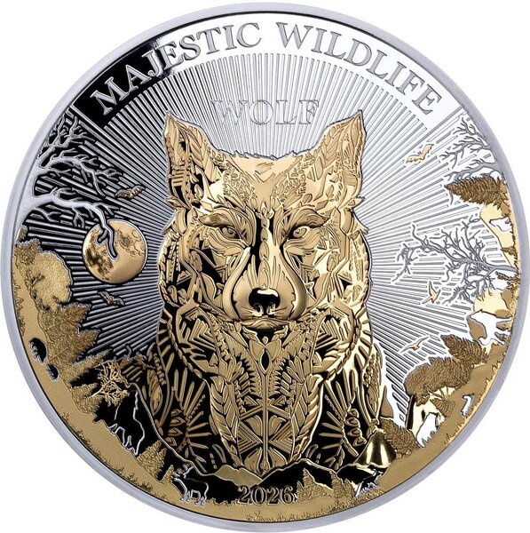 Pièce de monnaie en Argent 10 Dollars g 155.5 (5 oz) Millésime 2026 Majestic Wildlife WOLF