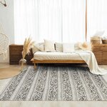 Tapis Terra - 160 x 230 cm - Bande relief blanc et sable