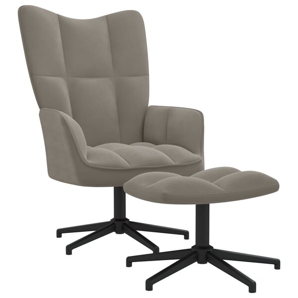 vidaXL Chaise de relaxation avec tabouret Gris clair Velours