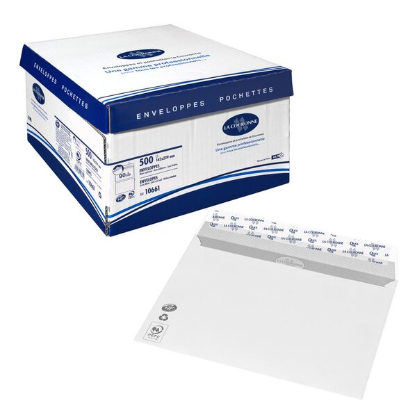 Enveloppe papier vélin, format c5, 229 x 162 mm, 90 g/m² bande auto-adhésive, blanc (paquet 500 unités)