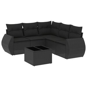 vidaXL Salon de jardin 6 Pièces avec coussins noir résine tressée