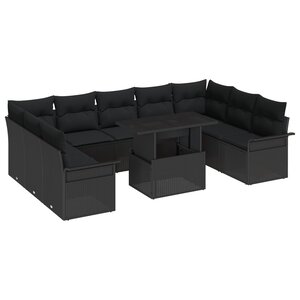 vidaXL Ensemble de Canapés de Jardin 10 Pièces avec Coussins Rattan Poly Noir