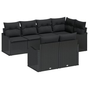 Canapé de jardin 7 pièces vidaXL avec coussins en rotin poly noir