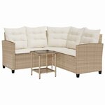 vidaXL Canapé de jardin avec table et coussins en forme de L beige