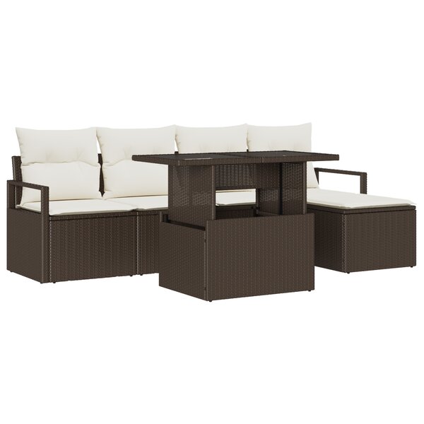 vidaXL Ensemble de jardin 6 pièces avec coussins marron en poly rotin