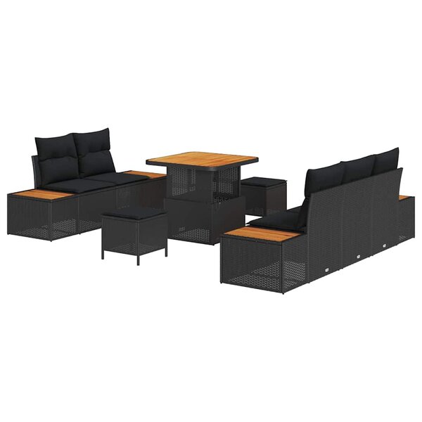 vidaXL Ensemble de canapé de jardin avec coussin 8 Pièces Noir Poly rotin