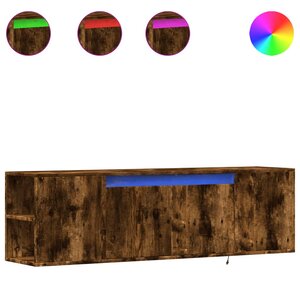 vidaXL Meuble TV mural avec lumières LED chêne fumé 135x31x39 5 cm