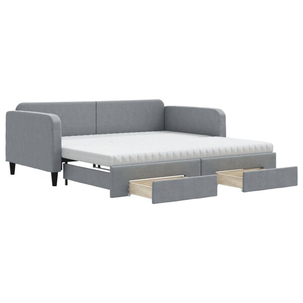 vidaXL Lit de jour avec gigogne et tiroirs gris clair 100x200 cm tissu
