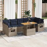 vidaXL Salon de jardin 8 Pièces avec coussins gris résine tressée