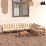 vidaXL Salon de jardin 8 Pièces avec coussins Marron miel Bois de pin