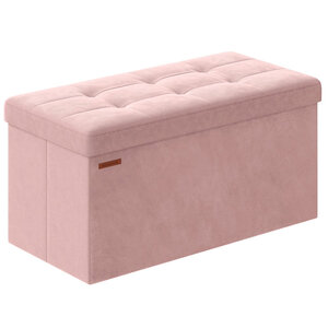 Banc de rangement pouf en velours avec couvercle avec 2 boîtes séparateur amovible capacité de charge 300 kg pour couloir salon chambre rose 12_0004164