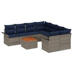vidaXL Ensemble de canapé de jardin avec coussin 9 Pièces Gris et marine