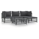 vidaXL Salon de jardin avec coussins 5 Pièces anthracite acier