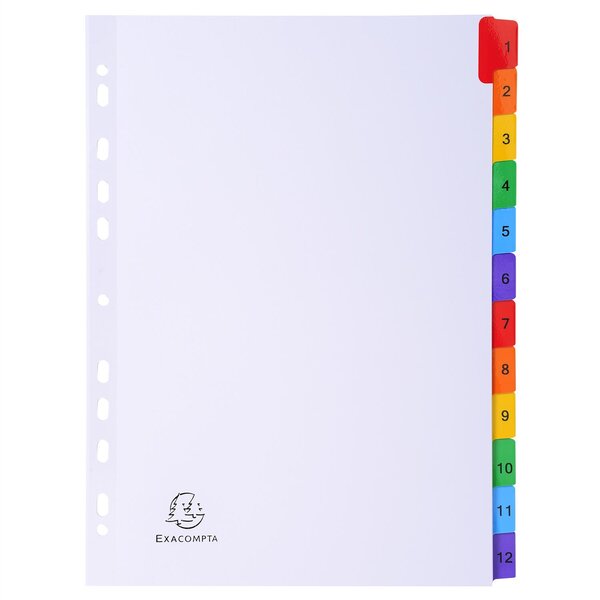 Intercalaires Imprimés numériques carte blanche 160g- 12 positions - A4 Blanc EXACOMPTA