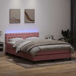 vidaXL Sommier à lattes de lit avec matelas et LED rose 160x220 cm velours