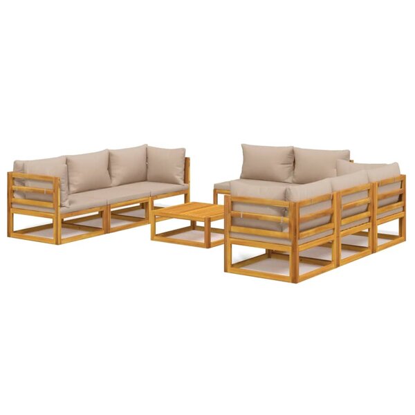 vidaXL Salon de jardin 9 Pièces avec coussins taupe bois massif