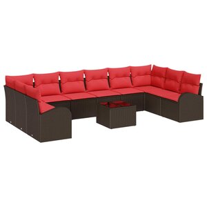 vidaXL Ensemble de canapé de jardin 11 Pièces Marron et rouge