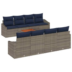 vidaXL Ensemble de canapé de jardin 9 Pièces Gris et bleu marine