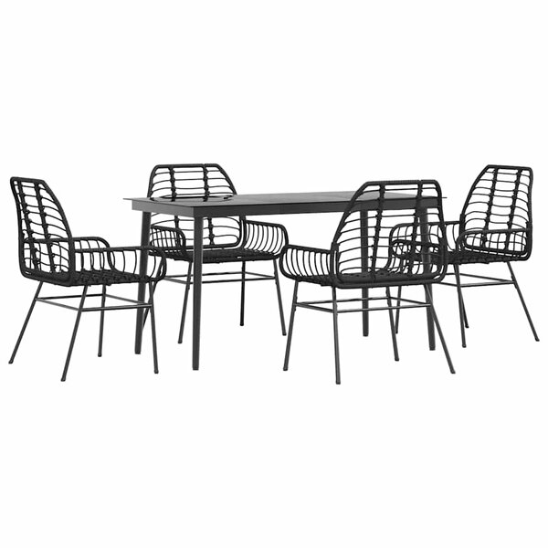 vidaXL Ensemble à manger de jardin 5 Pièces noir résine tressée verre