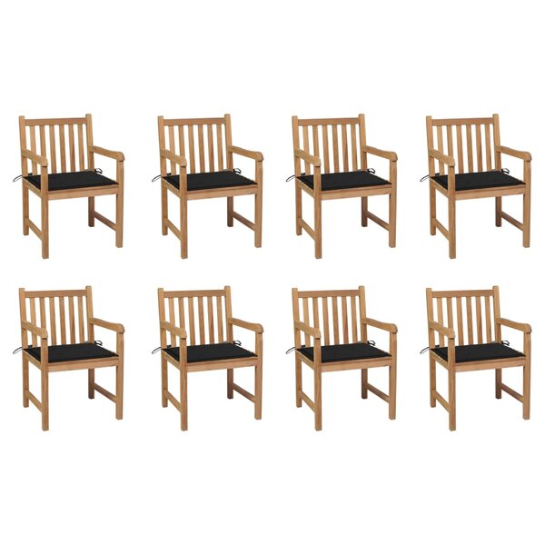 vidaXL Chaises de jardin lot de 8 avec coussins noir Bois teck massif