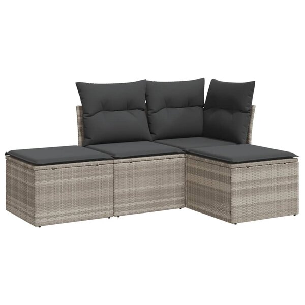 vidaXL Salon de jardin 4 Pièces avec coussins gris clair résine tressée