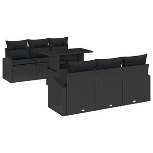 vidaXL Ensemble de canapé de jardin 7 pièces avec coussins en poly rotin noir
