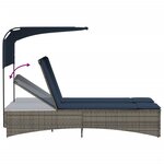 vidaXL Chaise longue double avec auvent et coussins en polyrotin gris