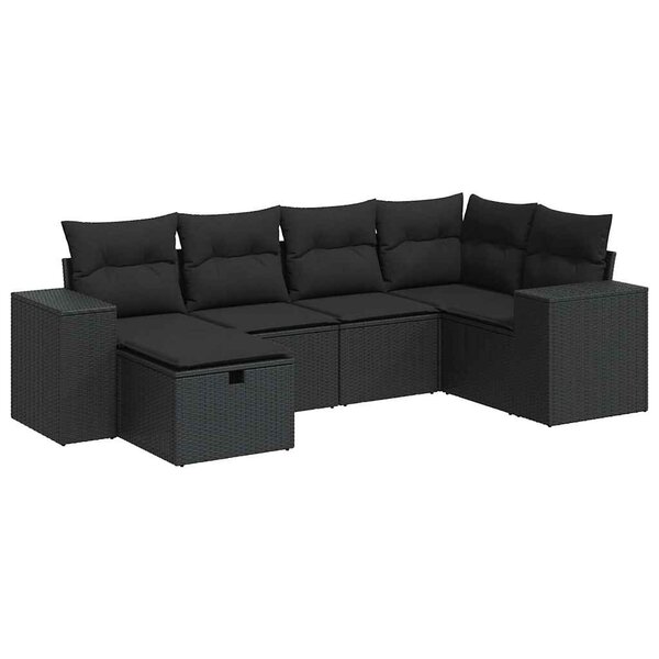 vidaXL Salon de jardin 6 Pièces avec coussins noir résine tressée