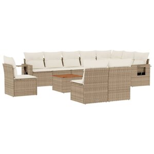 vidaXL Salon de jardin 11 Pièces avec coussins beige résine tressée