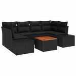 vidaXL Ensemble de canapé de jardin avec coussin 7 Pièces Noir Poly rotin