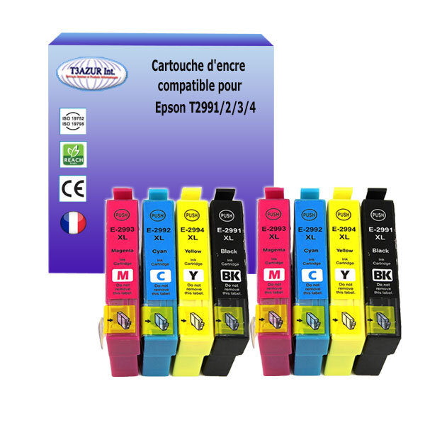 8 cartouches d'encre compatibles pour Epson XP435, XP442, XP445, XP452, XP455 remplace Epson T29XL  (29XL) - T3AZUR