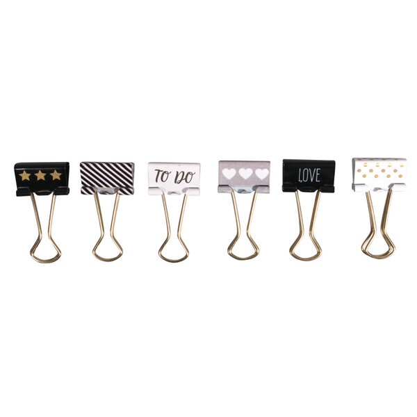 Binder Clips "Glam"  2cm  6designs  6 pces