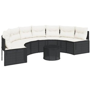 vidaXL Canapé de jardin table coussins demi-rond noir résine tressée
