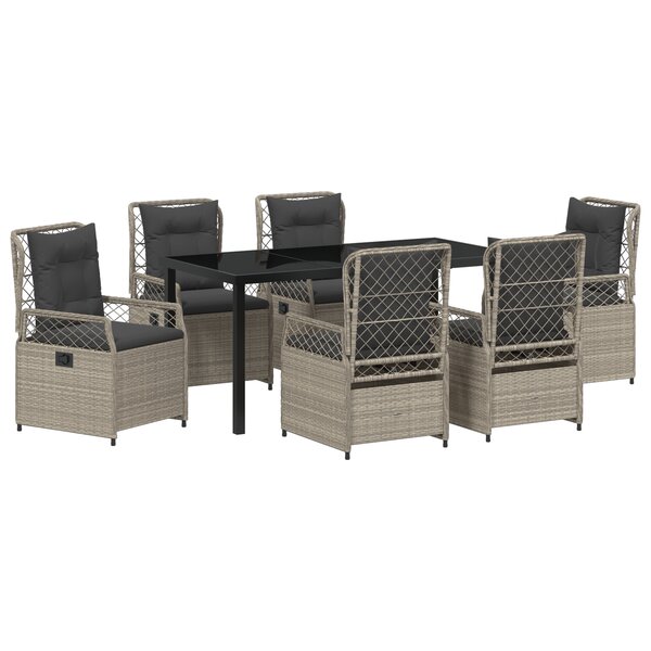vidaXL Ensemble de repas de jardin 7 pièces gris clair en poly rotin