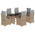 vidaXL Ensemble à manger de jardin coussins 7 Pièces mélange beige rotin