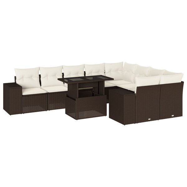 vidaXL Salon de jardin 10 Pièces avec coussins marron résine tressée