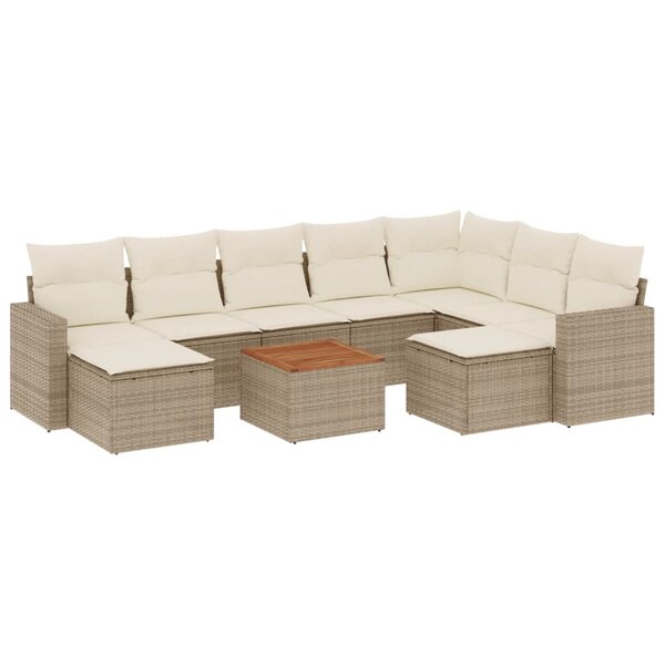 vidaXL Salon de jardin avec coussins 10 Pièces beige résine tressée
