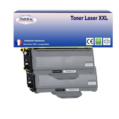 2 Toners compatibles avec Brother TN2120 pour Brother DCP-7030, DCP-7040, DCP-7045N, DCP-7048W - 2 600 pages - T3AZUR
