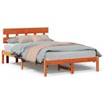 vidaXL Cadre de lit avec tête de lit Marron Ciré 135x190 cm Bois Massif Pin