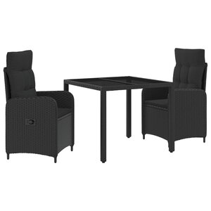 vidaXL Ensemble de repas extérieur 3 Pièces Noir 90 x 90 x 75 cm