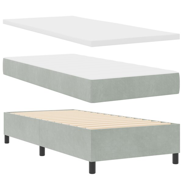 vidaXL Lit à Ressorts avec Matelas & Banc Gris Clair 90x200 cm en Velours