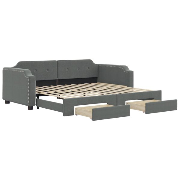 vidaXL Lit de jour avec gigogne et tiroirs gris foncé 90x200 cm tissu
