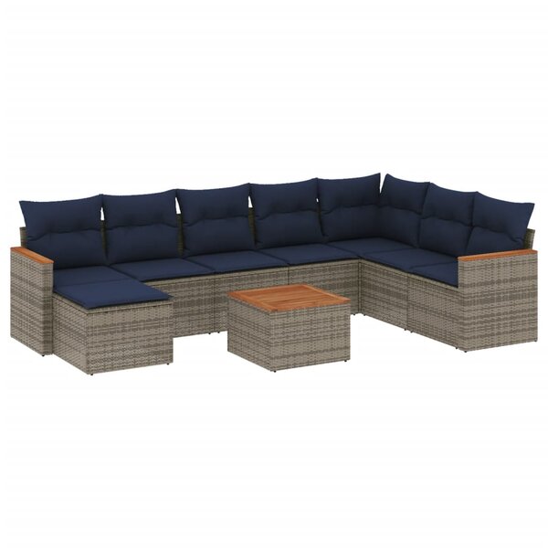 vidaXL Salon de jardin 9 Pièces avec coussins gris résine tressée